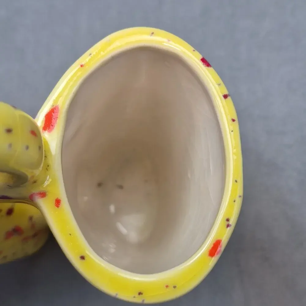 Vintage 1980s Ceramic Double Bud Vase Splatter Speckled Yellow Orange Drip Vase